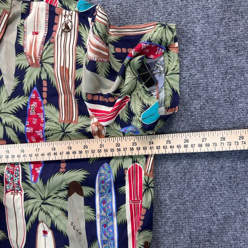 Reyn Spooner Women's L Hawaiian Surfboard Longboard Palm Tree Print Camp Rayon - Picture 7 of 9